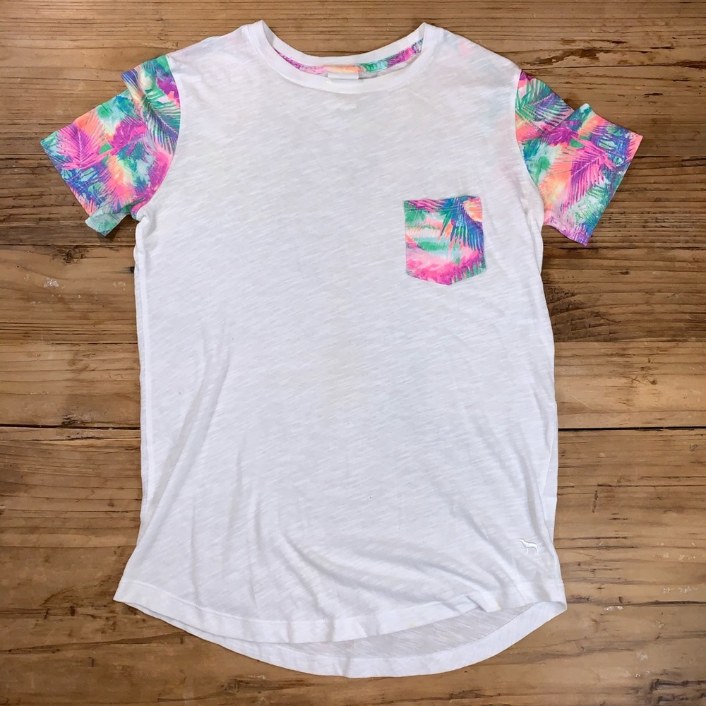 PINK XS White & Tropical Short Sleeve Shirt